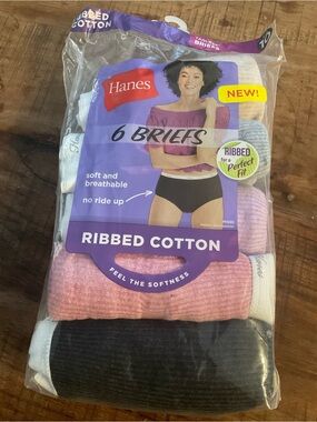 Women’s XXL Size 10 Hanes Ribbed Cotton Briefs - 5 pieces